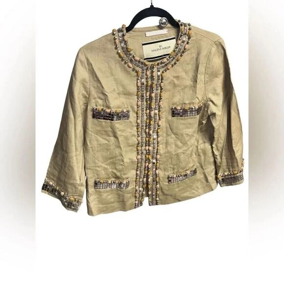 NWOT By Malene Birger BOHO Rita Khaki/Beige Bead Embellished jacket size 8 USA - Picture 2 of 10